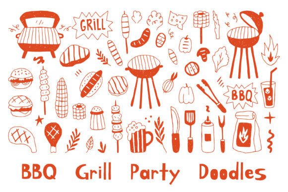 BBQ Grill Party Doodles PNG Clipart Set: Summer Design Fuel
