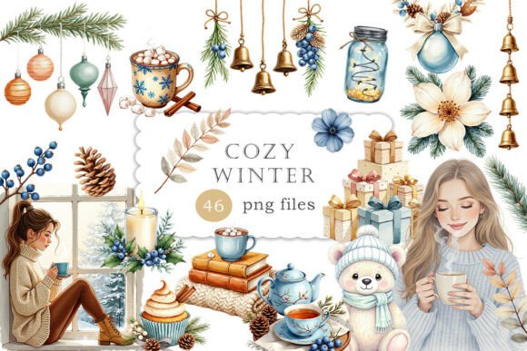 Cozy Blue Beige Winter Christmas PNG for Festive Design