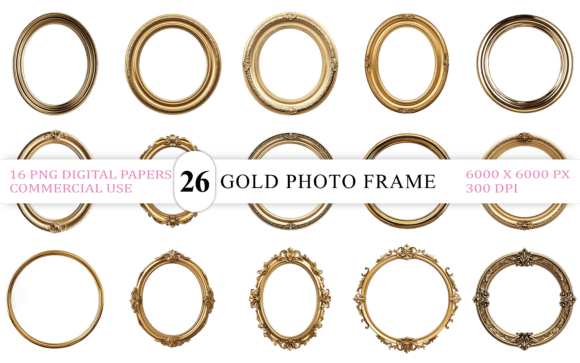 Elevate Your Projects with Classic Gold Photo Frame PNG