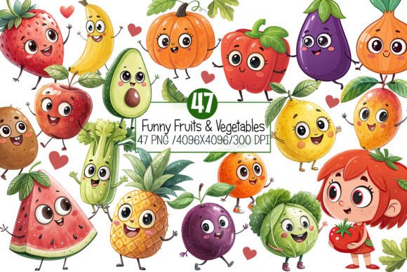 Funny Fruits & Vegetables Clipart: A Playful Design Toolkit