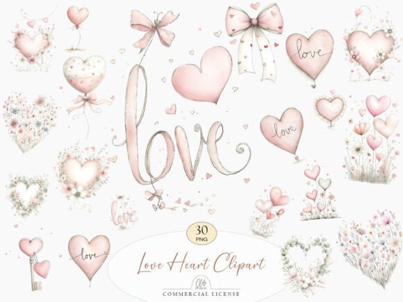 Love Heart Clipart: A Soft Watercolor Collection for Romantic Designs