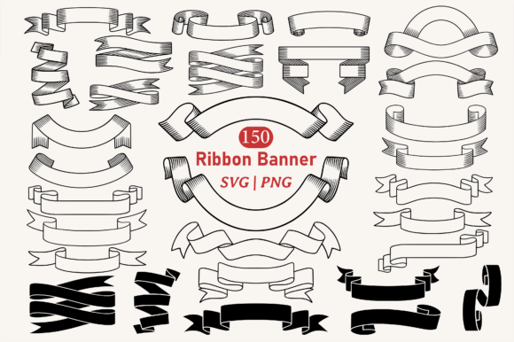 Ribbon Banner SVG PNG Clipart Bundle: 150 Designs for Crafters