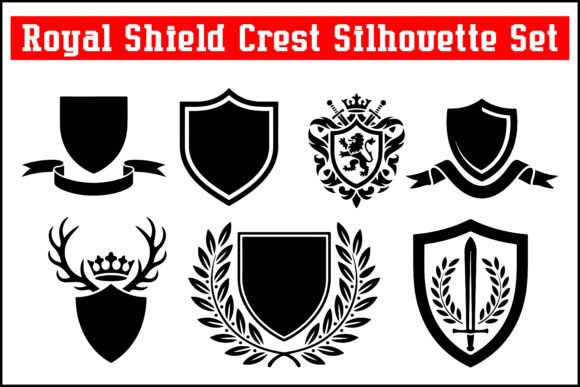 Royal Shield Crest Silhouette Set: Bold Heraldic Vectors