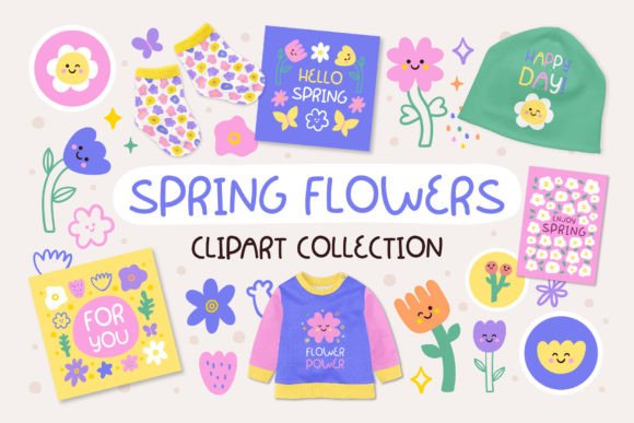 Spring Flowers Clipart: A Playful Graphic Set for Fresh Design