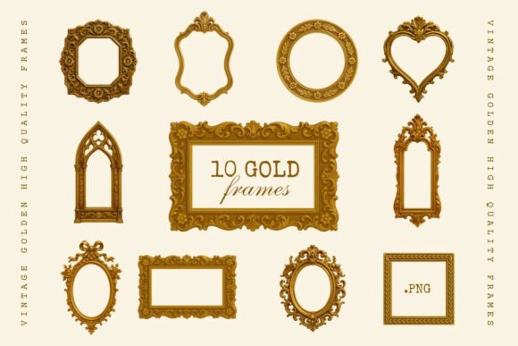 Timeless Design Assets: Unlocking the Power of 10 Vintage Gold Frames Clipart