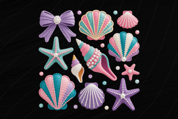Tropical Crochet Seashell Clipart Set for Coastal Projects